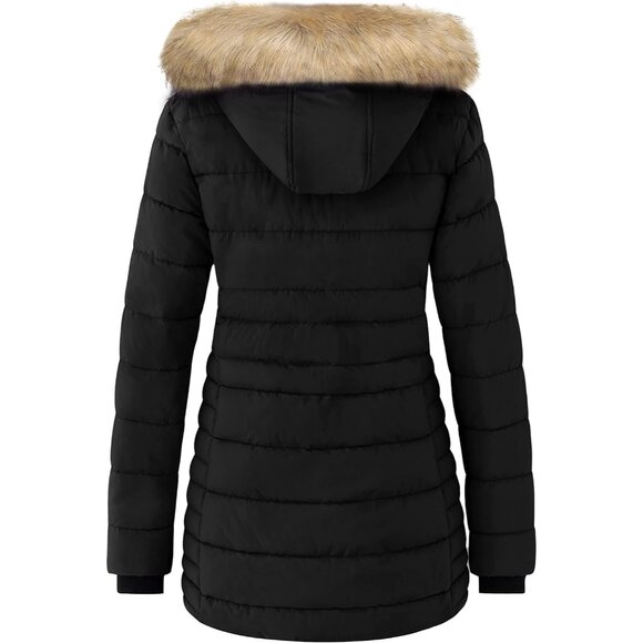 Women's Warm Winter Coat Heavy Puffer Jacket Parka with Fur Trimmed Hood - Picture 2 of 6